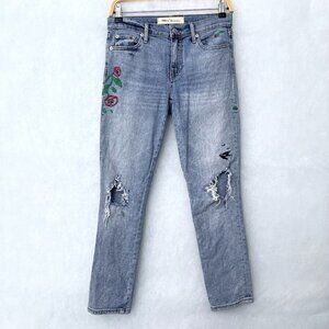 GAP Women's Jeans Best Girlfriend Straight Leg Distressed Embroidered size 25
